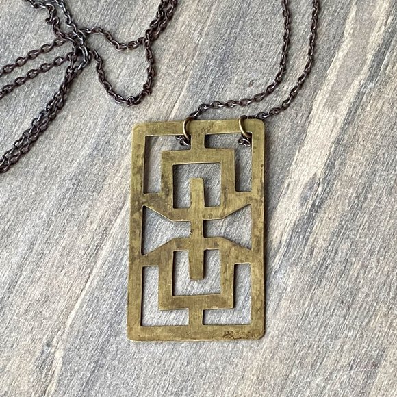Futurist Brass Pendant Necklace - Picture 2 of 3